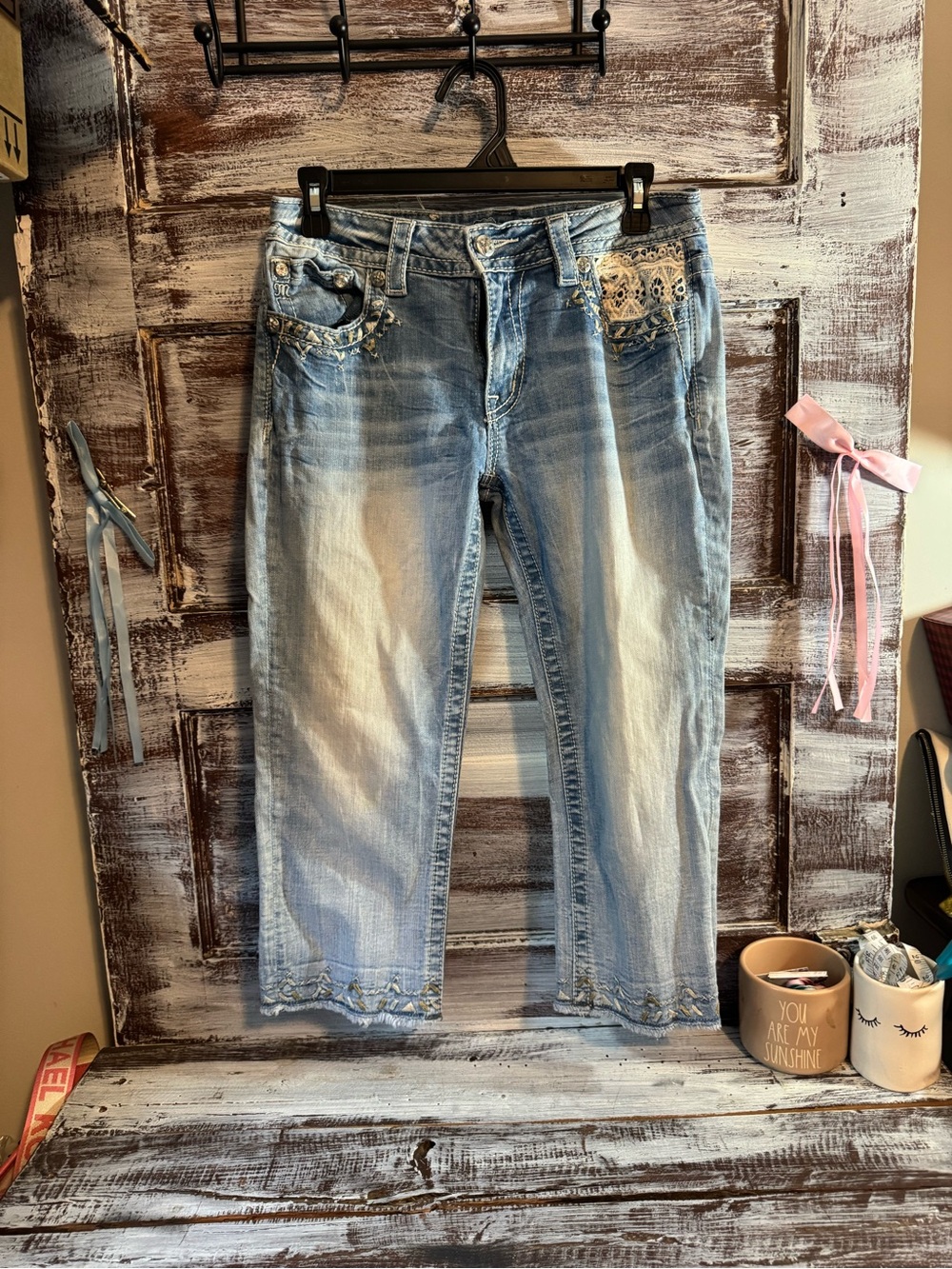 Miss Me Light Blue Embellished Capri Jeans